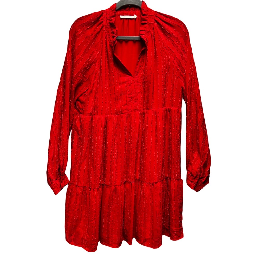 Ellison‎ Tiered Mini Dress Womens Large Red Textured Boho Romantic TD9122-6